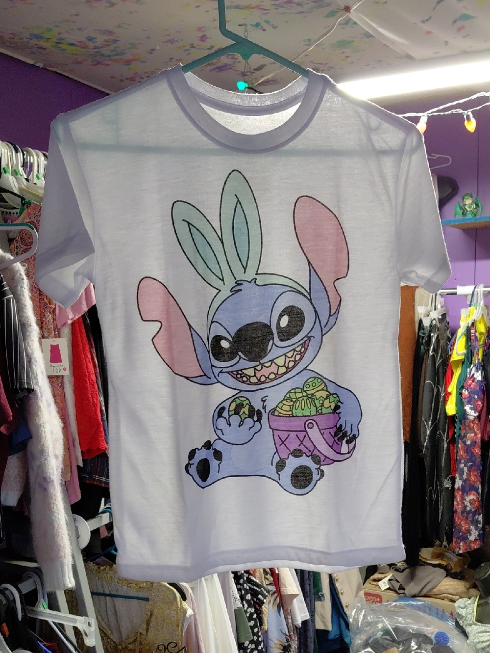 Disney White Tee with Pastel Bunny-Stitch Graphic